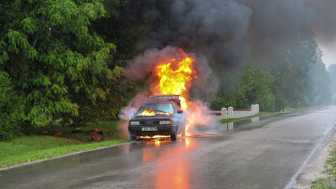 Car On Fire on the Highway